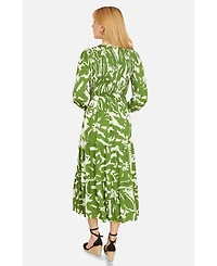 Yumi Women's Abstract Print Ruched V-Neck Midi Dress