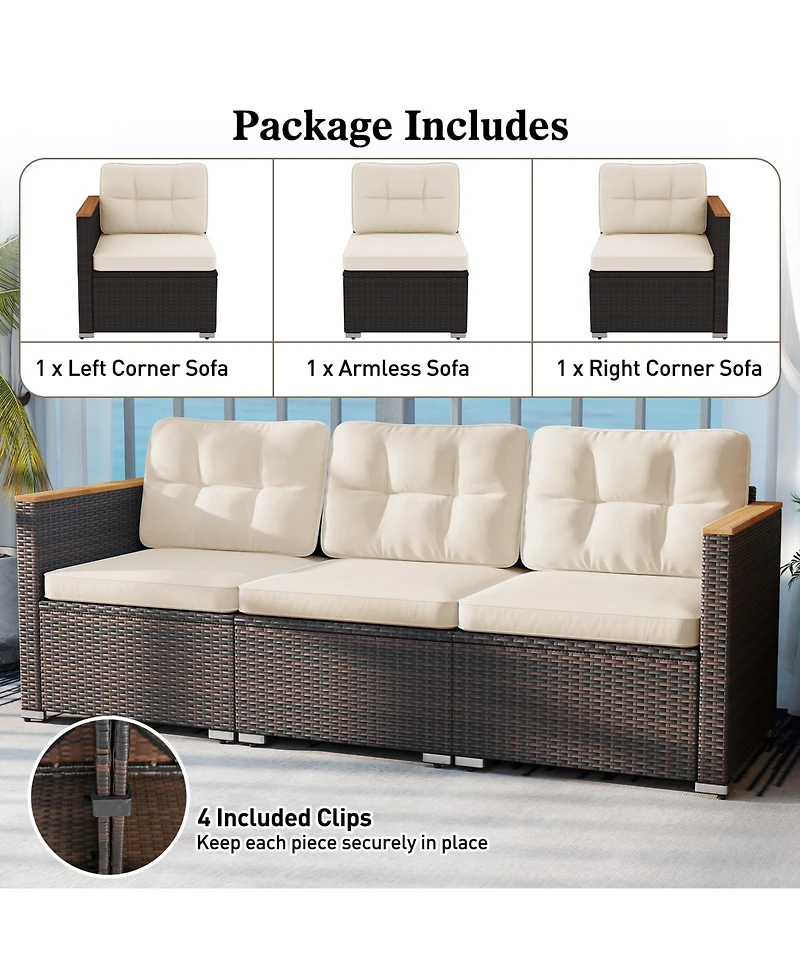 Gymax 3-Seat Patio Couch Sofa Pe Rattan Wicker Loveseat Furniture Set Outdoor