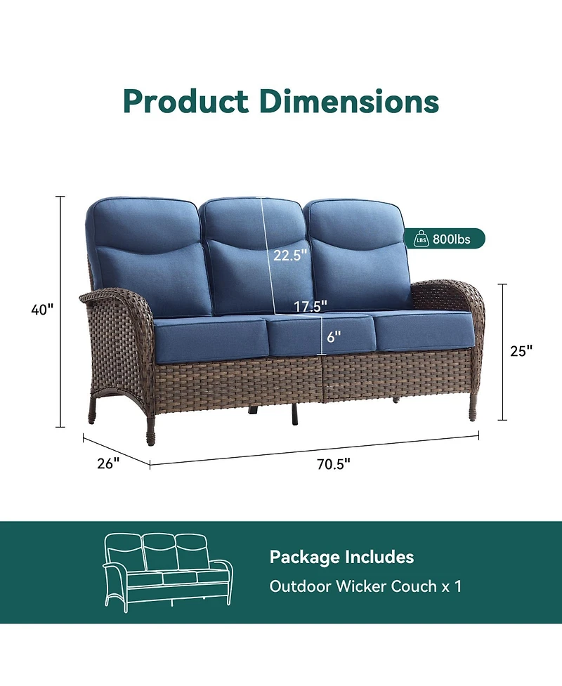 Gymojoy 3-Seat Brown Pe Wicker Outdoor Couch with Olefin Cushions
