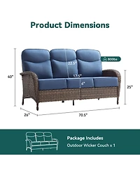 Gymojoy 3-Seat Brown Pe Wicker Outdoor Couch with Olefin Cushions
