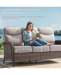 Gymojoy 3-Seat Brown Pe Wicker Outdoor Couch with Olefin Cushions