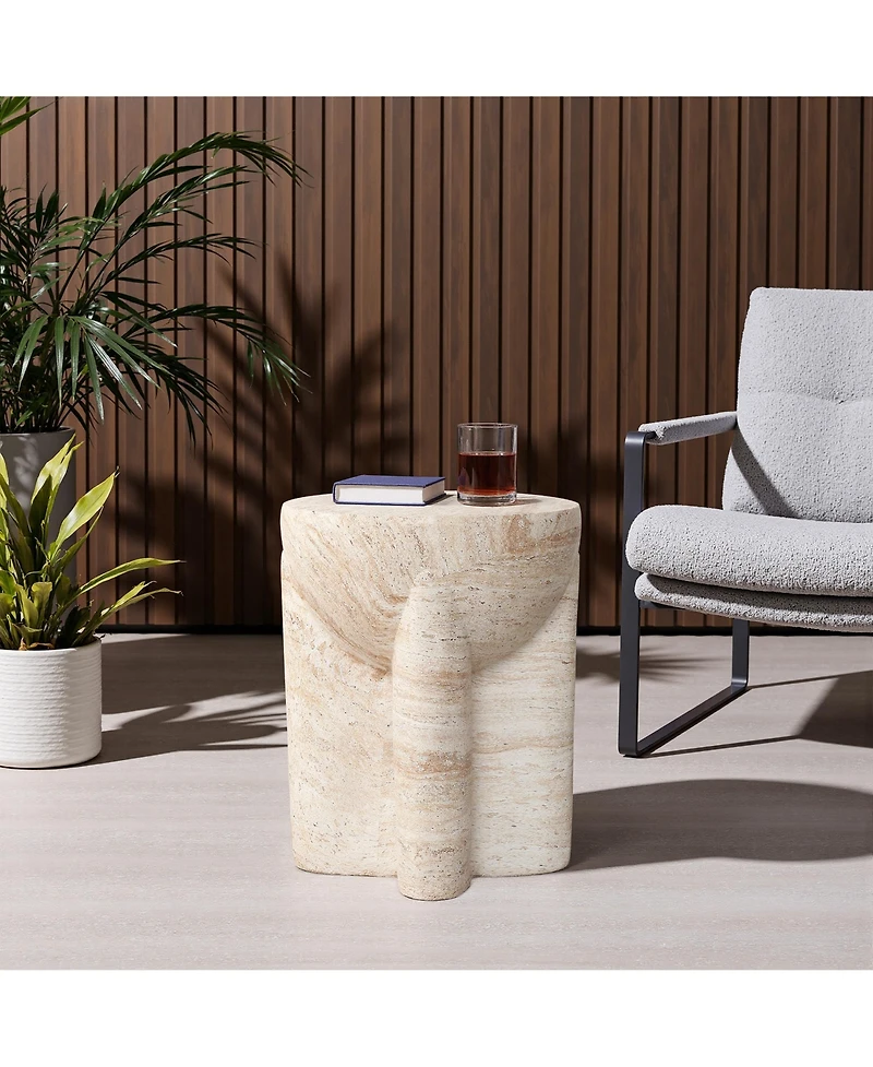 LuxenHome 18.3" Marbled Round End Table for Outside, Garden Accent Table, Outdoor Side Tables for Patio