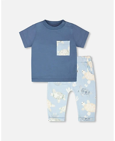 Deux par Deux Baby Boy Cotton Jersey T-Shirt and Pants Set Turtle Print - Baby