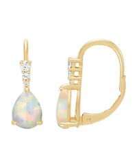 Macy's Created Opal (9/10 ct. t.w.) & Created White Sapphire (1/8 ct. t.w.) Earrings in 14k Yellow Gold-Plated Sterling Silver