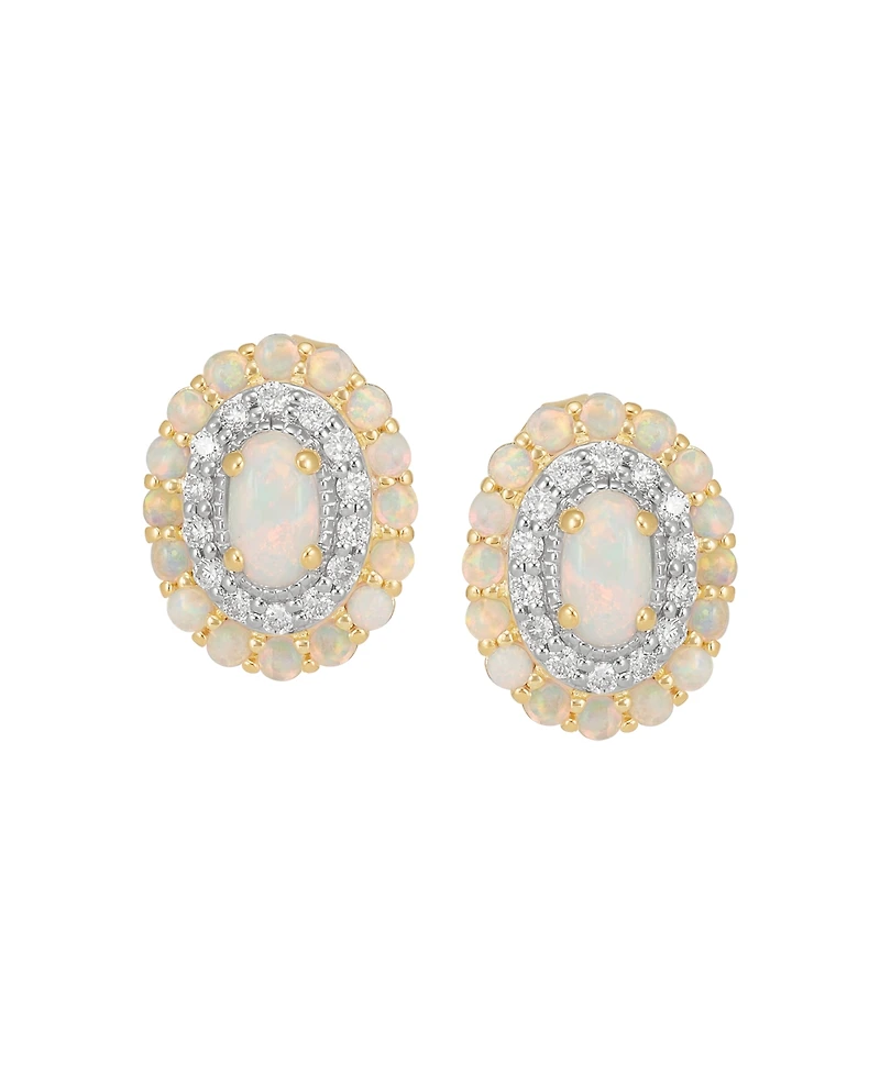 Macy's Created Opal (2/3 ct. t.w.) & Created White Sapphire (1/4 ct. t.w.) Stud Earrings in 14k Yellow Gold Plated Sterling Silver