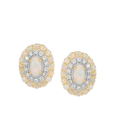 Macy's Created Opal (2/3 ct. t.w.) & Created White Sapphire (1/4 ct. t.w.) Stud Earrings in 14k Yellow Gold Plated Sterling Silver