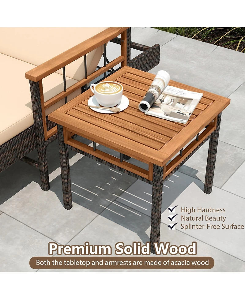 Gymax 2 Pcs Patio Rattan Chaise Lounge w/ Side Table Outdoor Reclining Chair Set