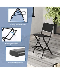 Gymax Folding Bar Stools Set of 2 Patio Sling Chairs Backrest Humanized Footrest
