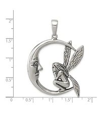 Curata Jewelry Sterling Silver Large Antiqued Moon and Fairy Necklace