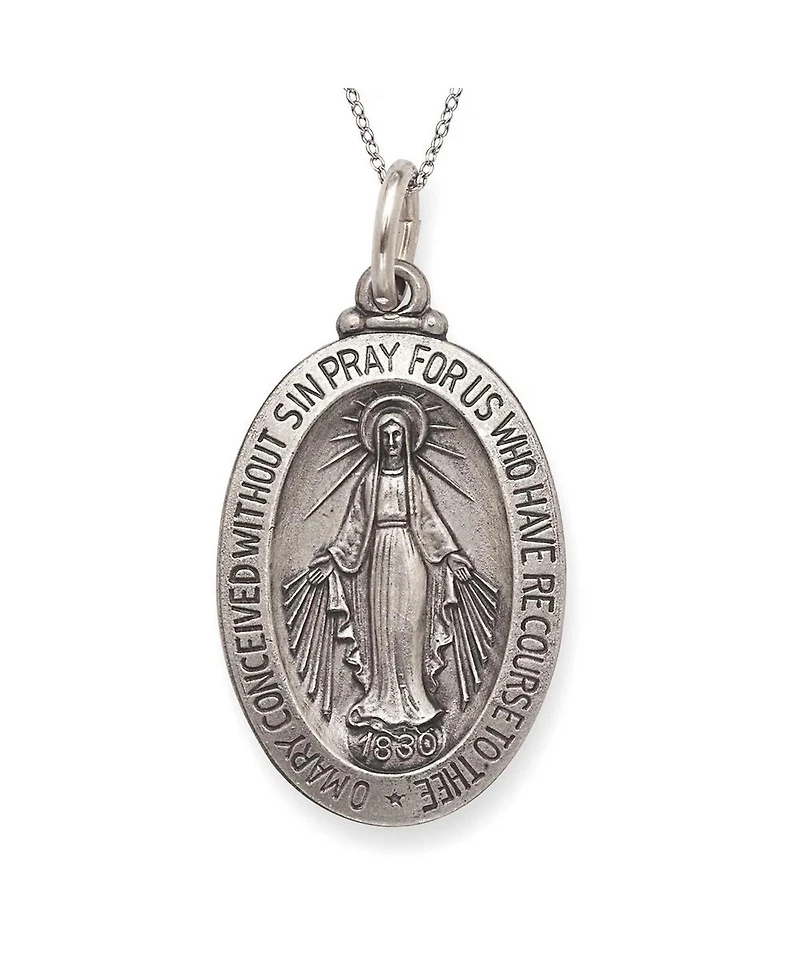 Curata Jewelry 925 Sterling Silver Solid Reversible Oxidized 18 Inch Antiqued Miraculous Medal Necklace 28x15mm Pendant Necklace