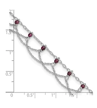 Curata Jewelry 925 Sterling Silver 10 Inch Rhodolite Garnet Beaded Draped Anklet