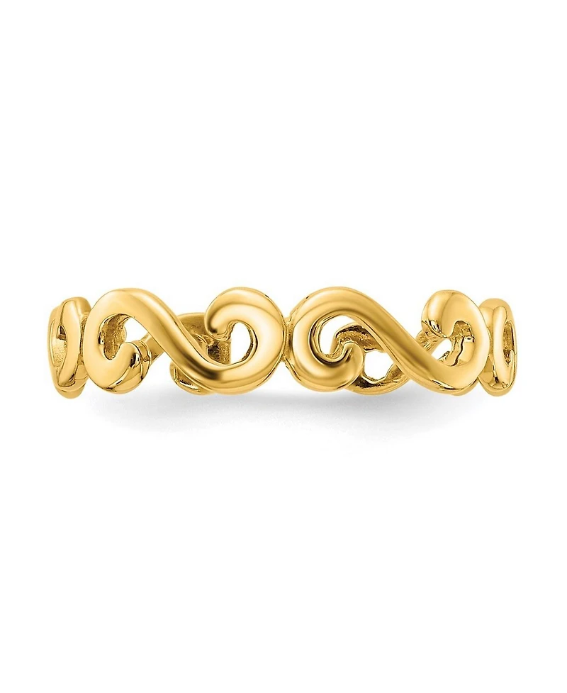 Curata Jewelry Solid 10k Yellow Gold Art Deco Swirl Adjustable toe ring 4mm Wide toe ring