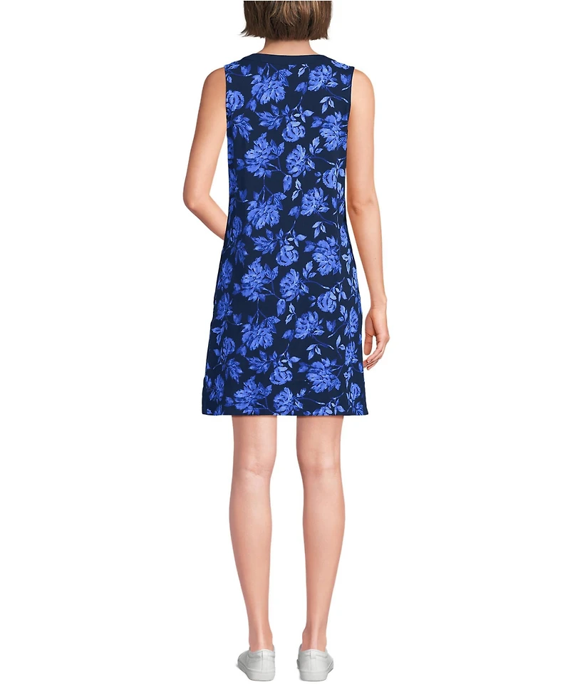 Lands' End Women's Tall Cotton Jersey Notch Neck Dress