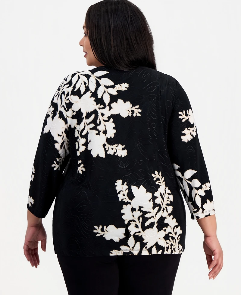 Jm Collection Plus Floral Jacquard Knit Top, Macy's Exclusive