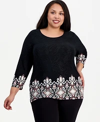 Jm Collection Plus Border-Print Jacquard Knit Top, Macy's Exclusive
