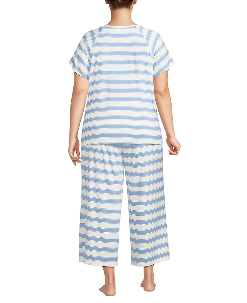 Lands' End Plus Cooling Pajama Set - Short Sleeve Top and Crop Pants