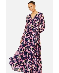 Yumi Women's Orchid Floral Pleated Wrap Maxi Dress