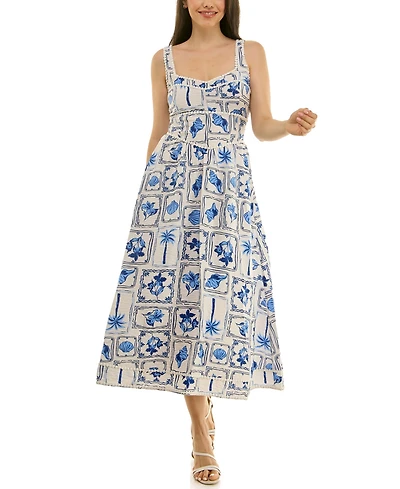 Planet Gold Women's V-Neck Printed Midi Dress, Created for Macys