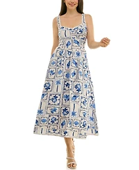 Planet Gold Women's V-Neck Printed Midi Dress, Created for Macys