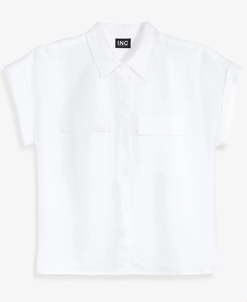 I.n.c. International Concepts Petite Linen-Blend Short-Sleeve Button-Front Shirt, Exclusively at Macy's