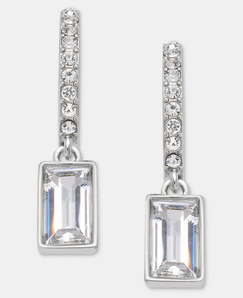 Lauren Ralph Lauren Silver-Tone Cubic Zirconia Huggie Drop Earrings