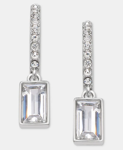Lauren Ralph Lauren Silver-Tone Cubic Zirconia Huggie Drop Earrings