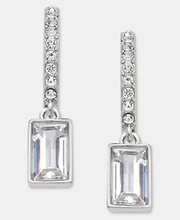 Lauren Ralph Lauren Silver-Tone Cubic Zirconia Huggie Drop Earrings