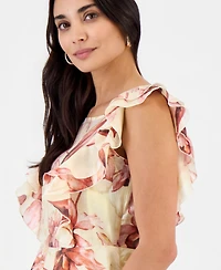 I.n.c. International Concepts Petite Printed Ruffle-Sleeve Peplum Blouse, Macy's Exclusive