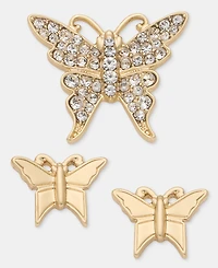 Lauren Ralph Lauren Gold-Tone Boxed Crystal Butterfly Pins, Set of 3