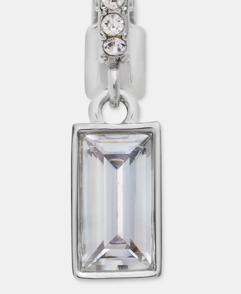 Lauren Ralph Lauren Silver-Tone Cubic Zirconia Huggie Drop Easy Comfort Clip Earrings