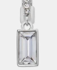 Lauren Ralph Lauren Silver-Tone Cubic Zirconia Huggie Drop Easy Comfort Clip Earrings