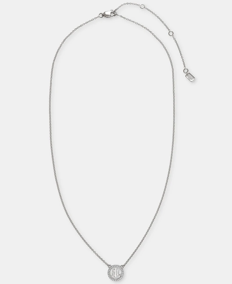 Lauren Ralph Lauren Cubic Zirconia Logo Pendant Necklace in Sterling Silver