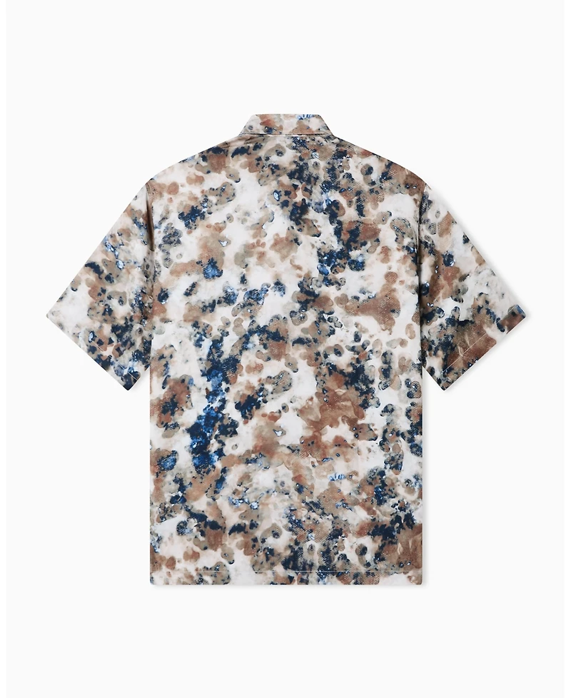 A|X Armani Exchange Men's Short Sleeve Silky Printed Button Up Shirt