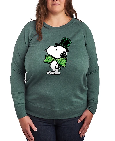 Hybrid Apparel Plus Peanuts Snoopy Bowtie St. Patrick's Day French Terry Graphic Crewneck T-Shirt