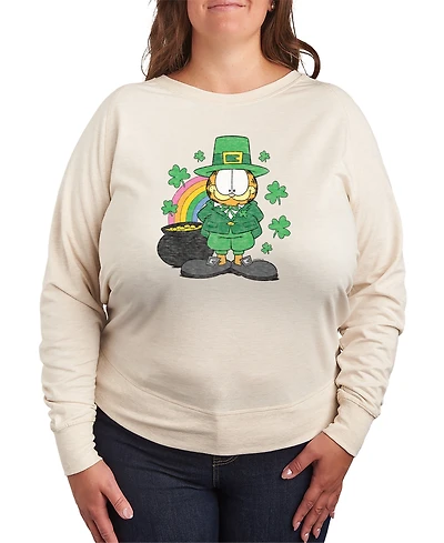 Hybrid Apparel Plus Garfield St. Patrick's Day Rainbow Shamrocks Graphic Sweatshirt