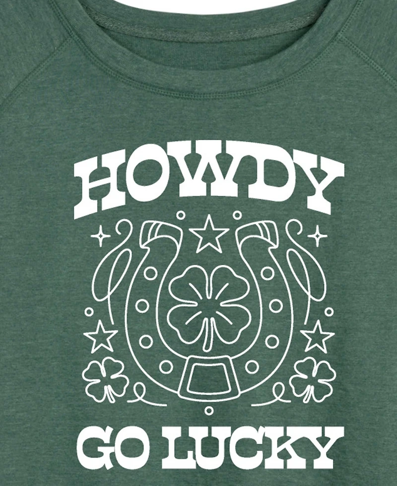 Hybrid Apparel Plus Instant Message St. Patrick's Day Howdy Go Lucky French Terry Graphic Crewneck T-Shirt