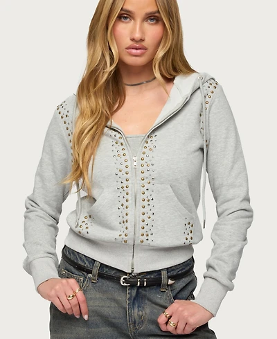 Edikted Women's Patricia Studded Zip Up Hoodie