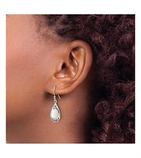 Curata Jewelry 925 Sterling Silver Rhodium Plated Teardrop Mother of Pearl Filigree Boho Hook Earrings 33x11mm 33.3x10.45mm Wide Stud Earring