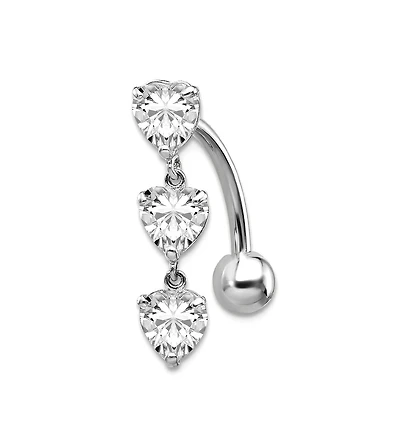 Curata Jewelry Solid 10k Gold 14g 5mm Triple Love Heart Cubic Zirconia Belly Ring Dangle Body Piercing Ring