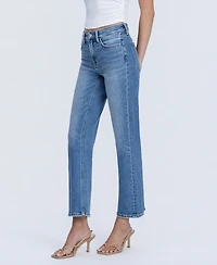 Flying Monkey Women's High Rise Back Distressed Hem Ankle Straight Jeans