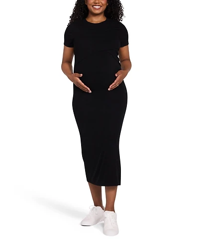 Motherhood Maternity Crew Neck Short Sleeve Nursing Midi Dress