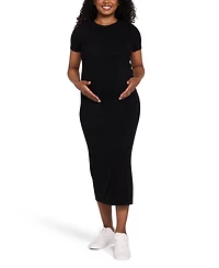 Motherhood Maternity Crew Neck Short Sleeve Nursing Midi Dress