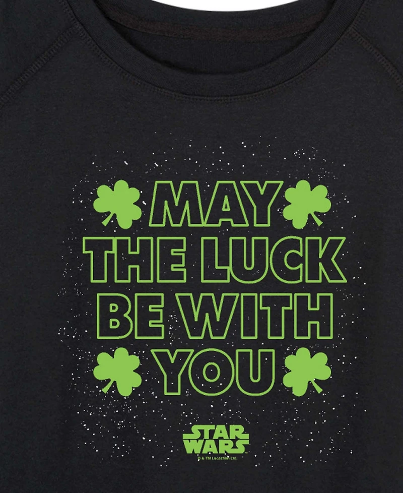 Hybrid Apparel Plus Star Wars St. Patrick's Day May Luck Be With You French Terry Graphic Crewneck T-shirt