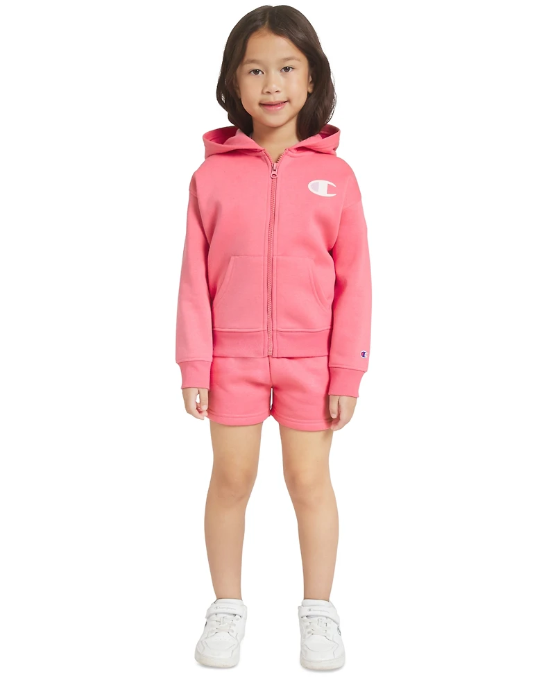Champion Girls' 4-6X Logo T-Shirt, Zip Up Hoodie and Shorts, 3-Piece Set