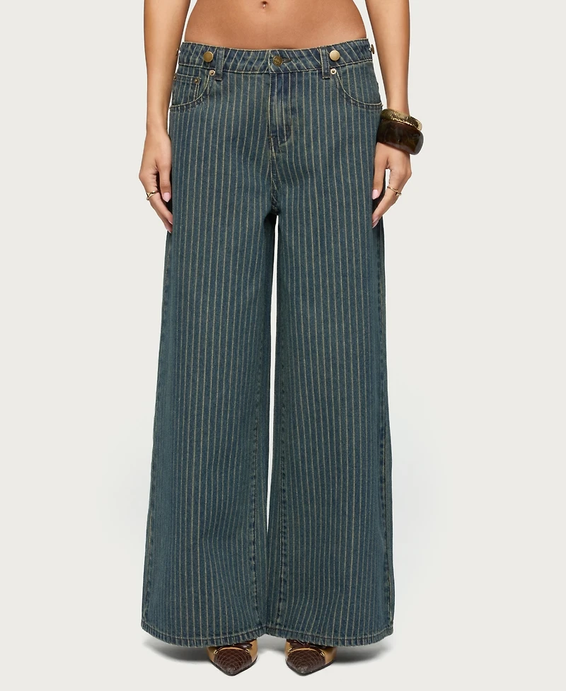 Edikted Women's Button Pinstripe Low Rise Baggy Jeans