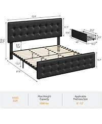 gaomon King Bed Frame with 4 Storage Drawers and Headboard, Button Tufted Design, No