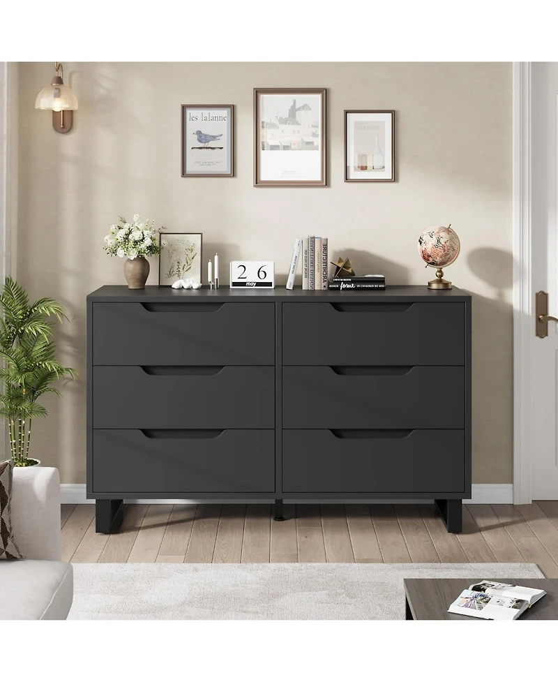 gaomon 6 Dresser for Bedroom, 47.2 Wide Dresser, Freestanding Vertical Drawer Cabinet with Storage, Wooden Closet Storage Chest Living Room.