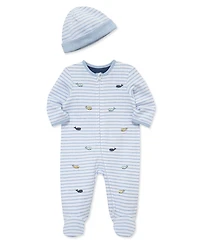 Little Me Baby Boys' Whale Print Footie with Hat