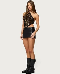 Edikted Women's Gold Mirror Backless Crochet Halter Top