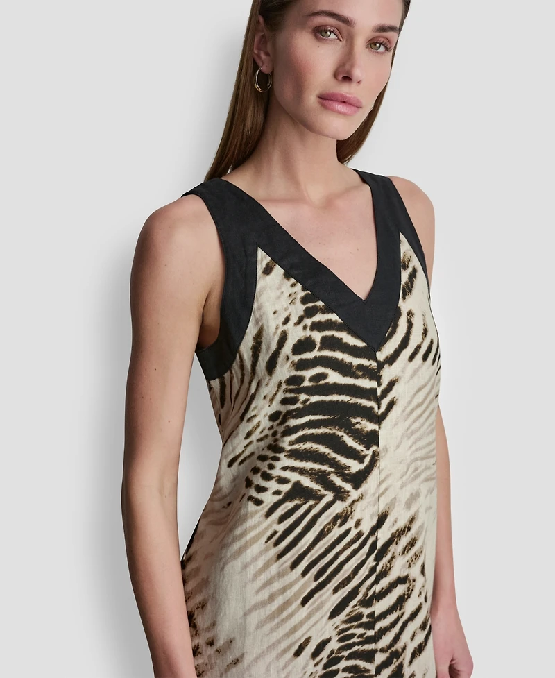 Dkny Women's Printed Sleeveless V-Neck Midi Dress